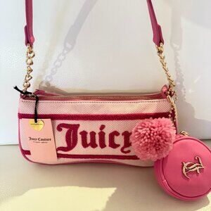 NWT JUICY COUTURE RESORT SHOULDER BAG W COIN PURSE & POM CHARM PINK VIRAL BAG
